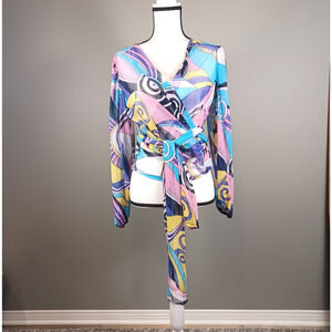 Groovy 60s Swirl Wrap Top Vibrant Day G Psychedelic Boho